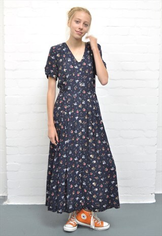 VINTAGE 90'S BLUE FLORAL GRUNGE MIDI DRESS