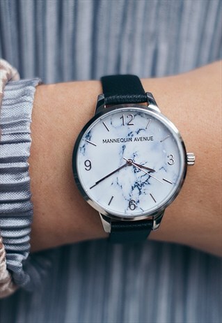 MOON MARBLE EFFECT WATCH WITH BLACK STRAP