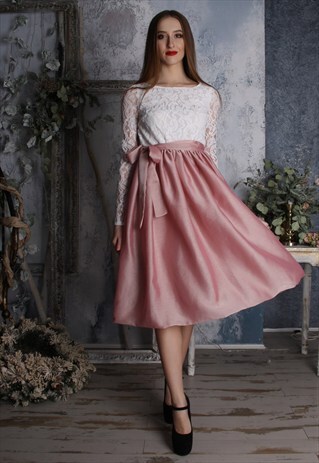 SKIRT dusty  pink  chiffon midi bridesmaid  skirt AYA Shop 