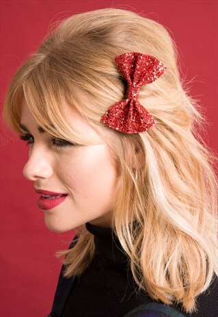 RED HAIR BOW, GLITTER HAIR BOW, RED BOW HAIR CLIP