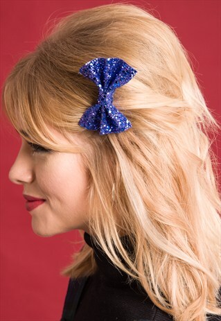 BLUE HAIR BOW, GLITTER HAIR BOW, BOW HAIR CLIP