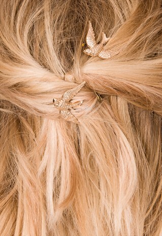 GOLD SWALLOW BIRD HAIR CLIPS, ROCKABILLY HAIR PINS
