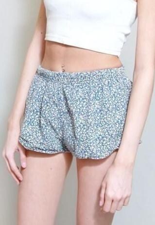 VINTAGE 1990'S CUTE BLUE DITSY FLORAL PRINT TRACK SHORTS