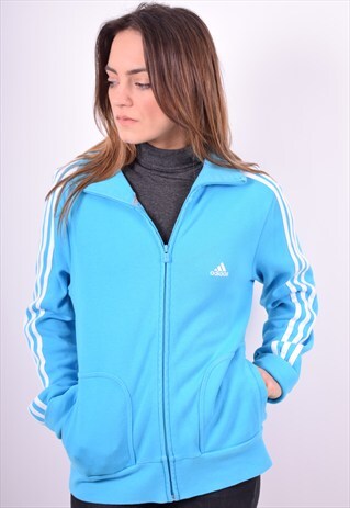 ADIDAS WOMENS VINTAGE TRACKSUIT TOP JACKET SIZE 16 BLUE 90'S