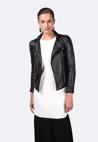 BLACK SLIM FIT LAMBSKIN LEATHER RIBBED JACKET - WB4
