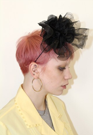 90S VINTAGE BLACK FLOWER GOTHIC HEADBAND FASCINATOR