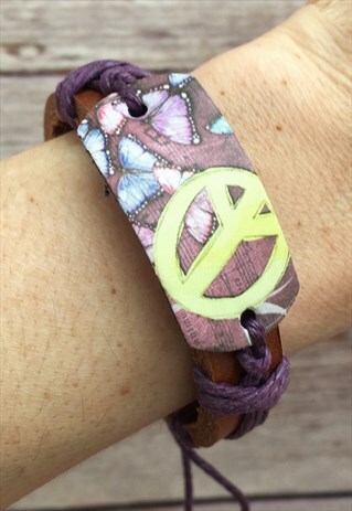 PEACE & BUTTERFLIES LEATHER BRACELET