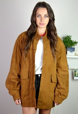 90'S VINTAGE SOFT BROWN SUEDE BOMBER JACKET