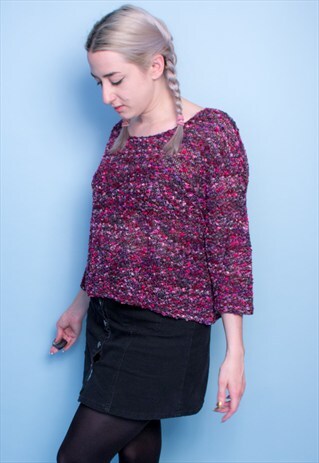 NEW PURPLE PINK AND LUREX TEXTURED NOVELTY YARN TOP