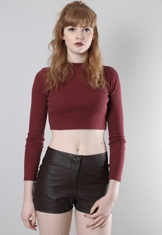VINTAGE 90S BROWN LEATHER HIGH RISE SHORTS
