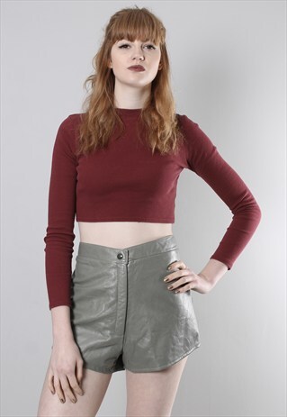 VINTAGE 80S GREY LEATHER HIGH WAISTED SHORTS