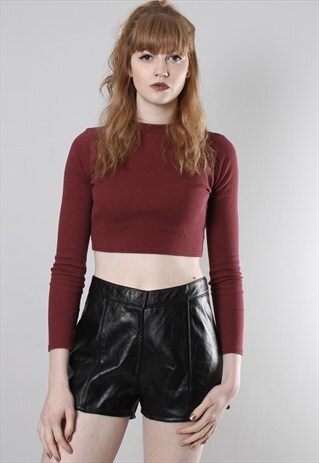 VINTAGE 80S BLACK LEATHER HIGH WAISTED SHORTS