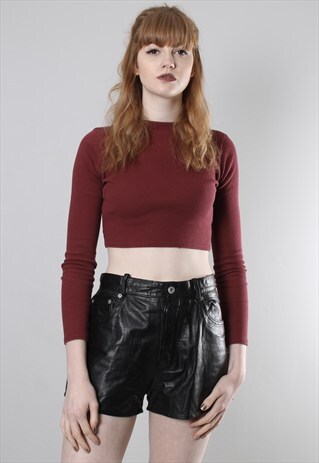 VINTAGE 90S BLACK LEATHER HIGH WAISTED SHORTS