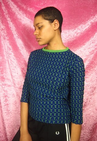 NAVY BLUE GREEN KNIT TOP
