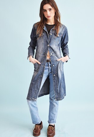 VINTAGE 90'S RETRO STONEWASH DENIM MIDI MOM'S SHIRT DRESS