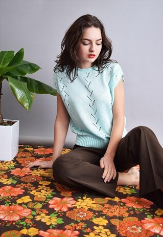 90'S RETRO PASTEL SHIMMER KNITTED JUMPER TOP IN CROCHET