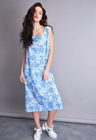 VINTAGE 70'S MOD BOHO FLORAL PRINT FESTIVAL MIDI DRESS