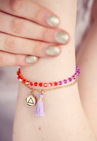 GOLD SWAROVSKI BEAD BRACELET FIRE ELEMENT & TASSLE