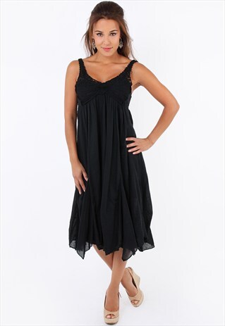 BLACK COTTON DRESS / MAXI SUMMER CROCHET BOHO