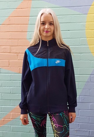 BLACK TRACK TOP JACKET WITH TURQUOISE TRIM