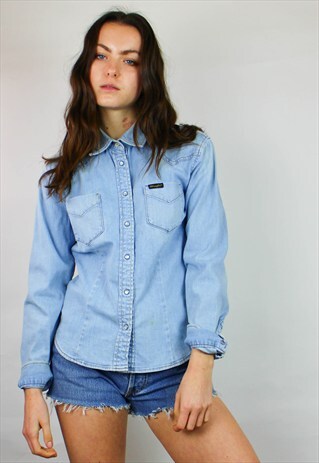 VINTAGE WRANGLER LOGO FRONT DENIM SHIRT TOP
