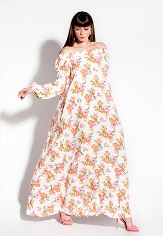 FLORAL MAXI DRESS/ MAXI DRESS/ OFF THE SHOULDERS DRESS