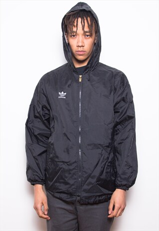 VINTAGE 90S ADIDAS BLACK HOODED WINDBREAKER JACKET ID:1303