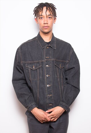 VINTAGE 90S FADED BLACK DENIM JACKET ID:1296