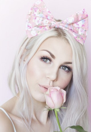 PEACH FLORAL OVERSIZED BOW HEADBAND