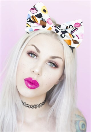 CREAM LIQUORICE ALLSORTS CANDY PRINT BOW HEADBAND