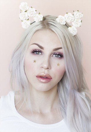IVORY FLOWER CAT EAR HEADBAND