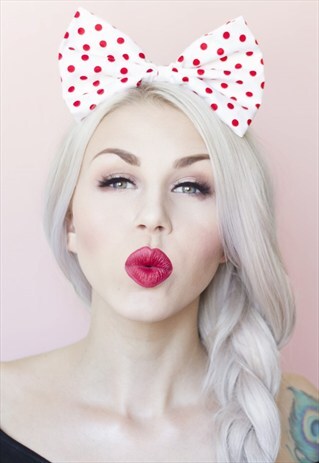 RED AND WHITE POLKA DOT OVERSIZED BOW HEADBAND