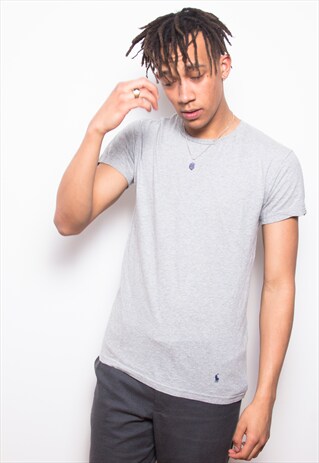 VINTAGE 90S POLO RALPH LAUREN GREY DESIGNER T-SHIRT