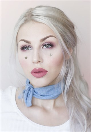 BLEACHED OUT DENIM WIRE NECK TIE - TOP KNOT