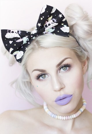 BLACK PASTEL UNICORN AND RAINBOW OVERSIZED BOW HEADBAND