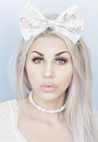 WHITE PASTEL UNICORN OVERSIZED BOW HEADBAND