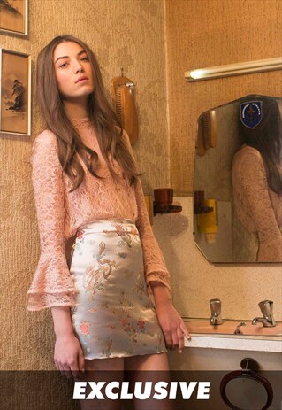 EXCLUSIVE 'EDIE' SILVER ORIENTAL PRINT MINI SKIRT