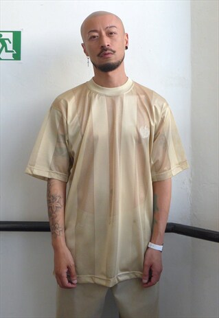 NEW 90S FIT MESH STRIPE FOOTBALL T-SHIRT IN CHAMPAGNE GOLD