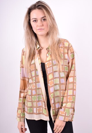 PIERRE CARDIN WOMENS VINTAGE SHIRT LARGE MULTI CHECK 90'S