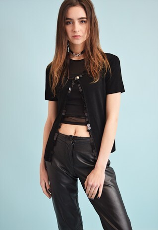 90'S RETRO KNIT KITSCH SEQUINED TEEN TOP BLOUSE