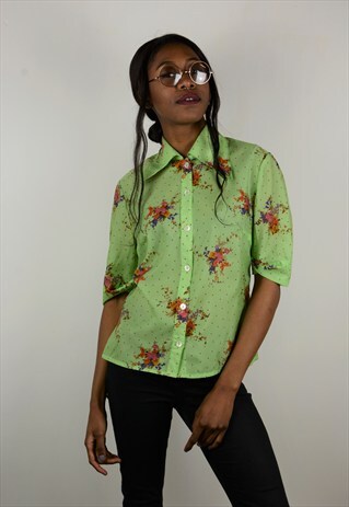 BRIGHT GREEN FLOWERY 70'S SHIRT