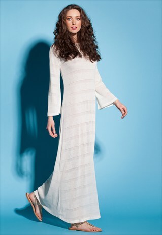WHITE KNITTED DRESS/ BOHO DRESS/ LONG DRESS/ BEACH DRESS