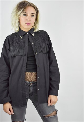 VINTAGE 80S AUTHENTIC FRINGED WESTERN SHIRT. MADE IN USA.
