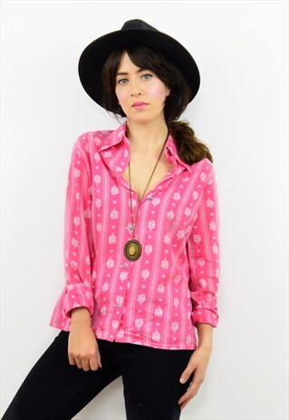 90S PINK WESTERN STYLE FLORAL COTTON SHIRT