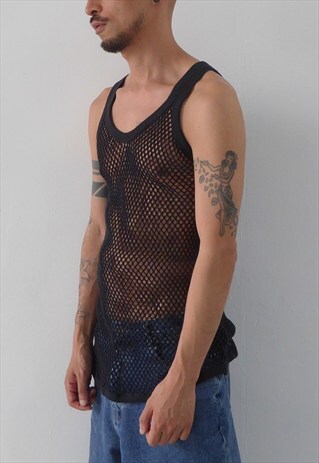 NEW STRING VEST BLACK