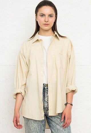 VINTAGE RETRO BEIGE HUGO BOSS OVERSIZED LONG SLEEVE SHIRT