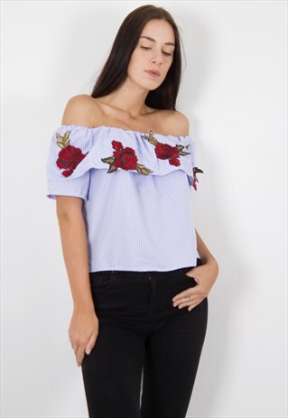 BARDOT EMBROIDERED FLOWER TOP