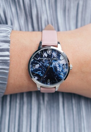 NIGHT-TIME MARBLE EFFECT WATCH WITH DUSTY PINK STRAP