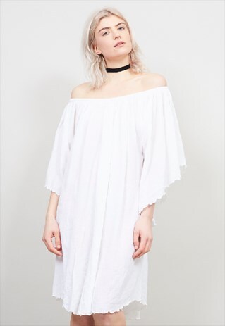 VINTAGE 70'S WHITE ANGEL SLEEVED CHEESECLOTH DRESS