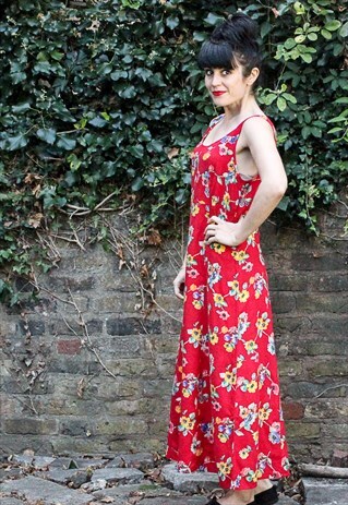 VINTAGE RED PRINTED MAXI DRESS